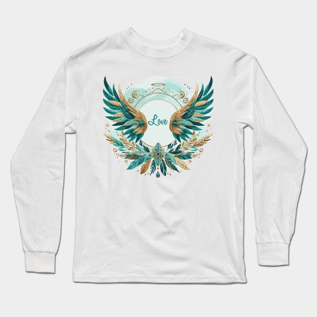 Angel Wings Blue Watercolor with Love Long Sleeve T-Shirt by Heartsake